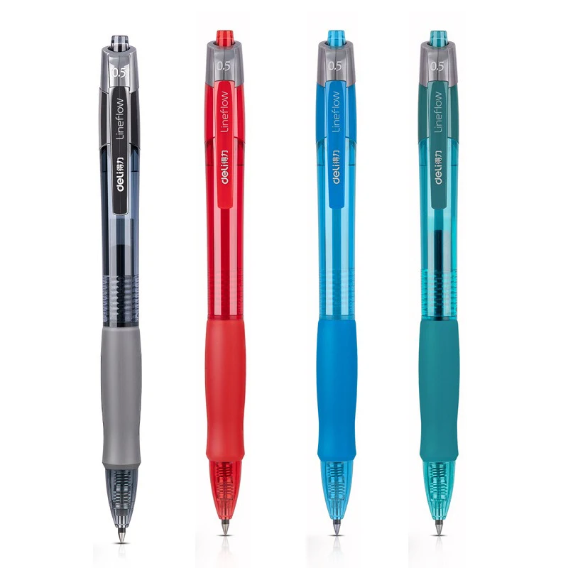 deli Retractable Ballpen Gel Pens 3Pcs Set Black Blue Ink 0.5mm Ballpoint Replaceable Refills Office School Supplies Stationery: Navy Blue