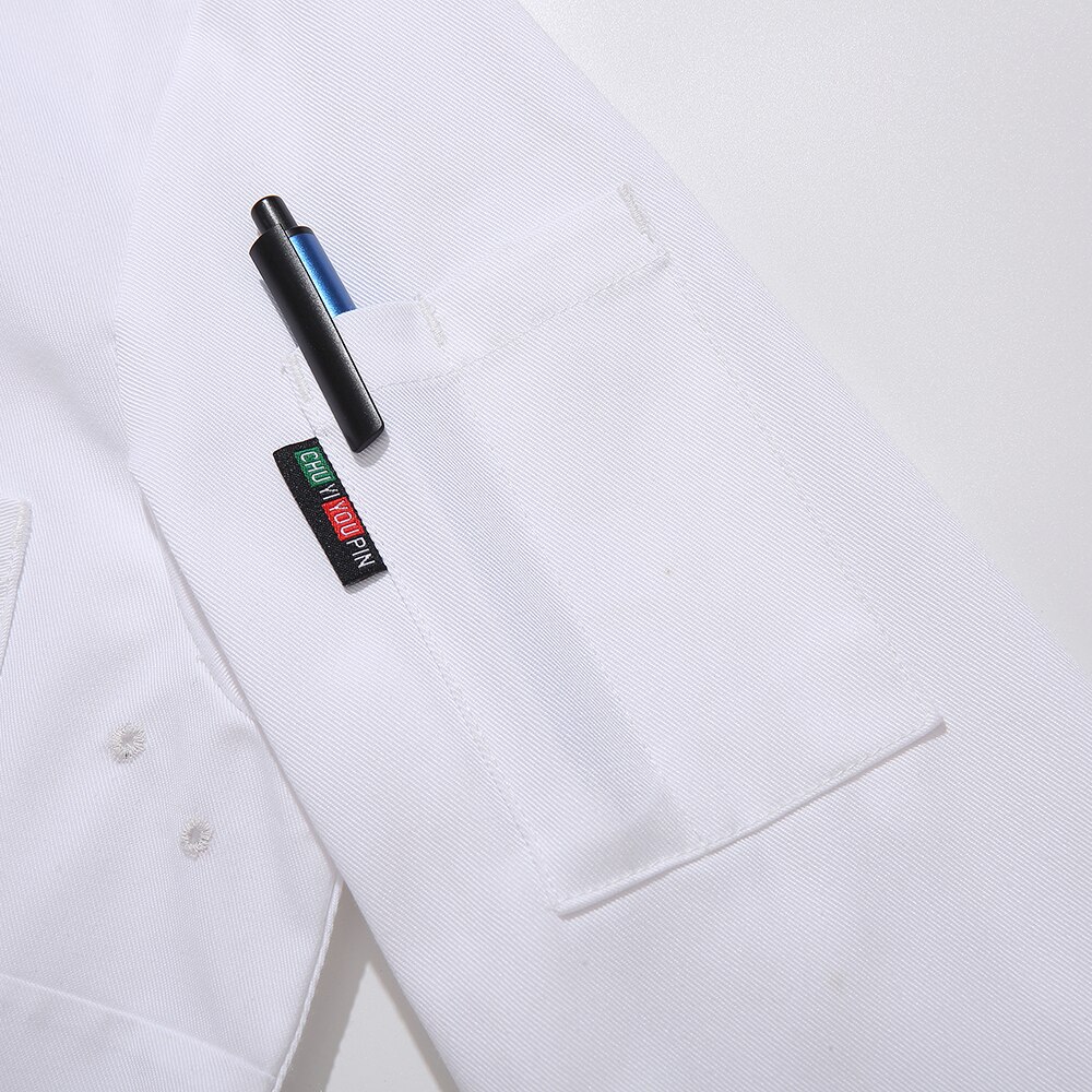 Ren hvid kok overall restaurant madlavning polyester bomuld åndbar uniform kok langærmet jakke