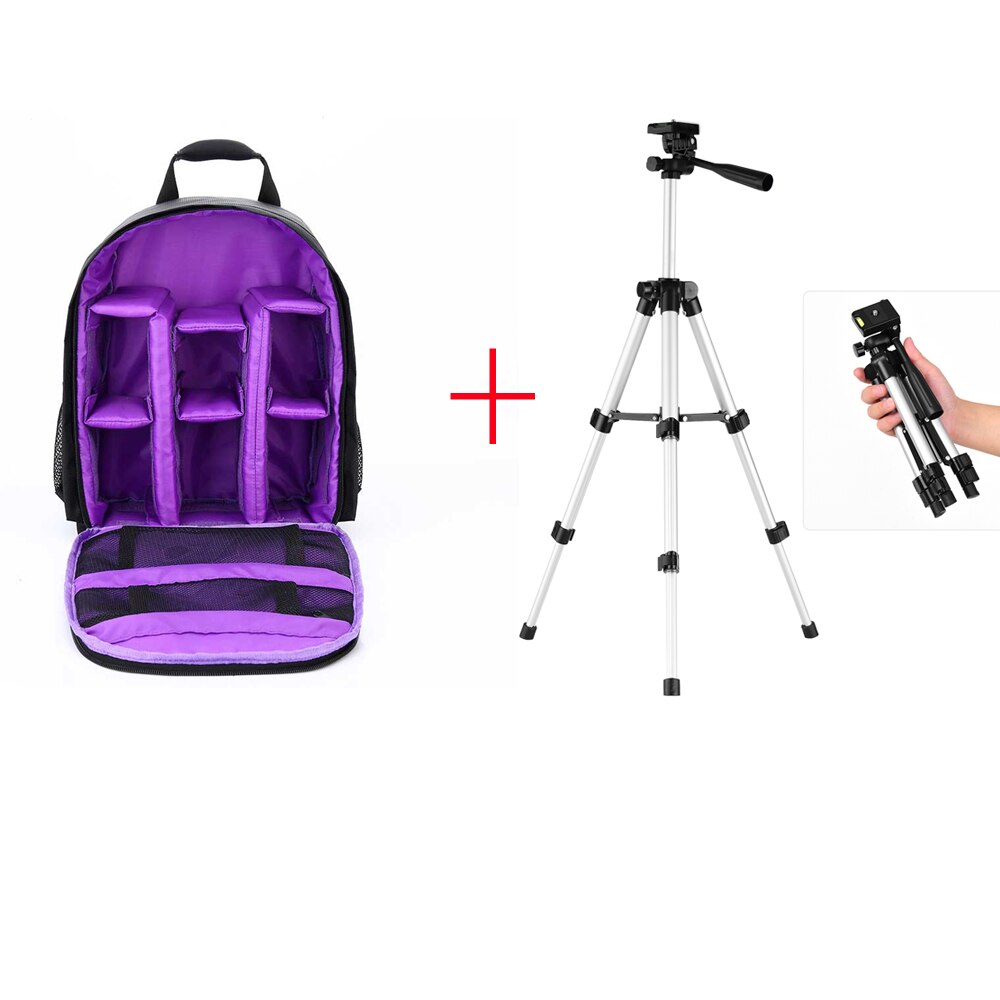 Sac appareil Photo numérique Dslr sac étanche antichoc respirant appareil Photo sac à dos lentille pochette pour Nikon Canon Sony vidéo Photo sac: Purple and Tripod