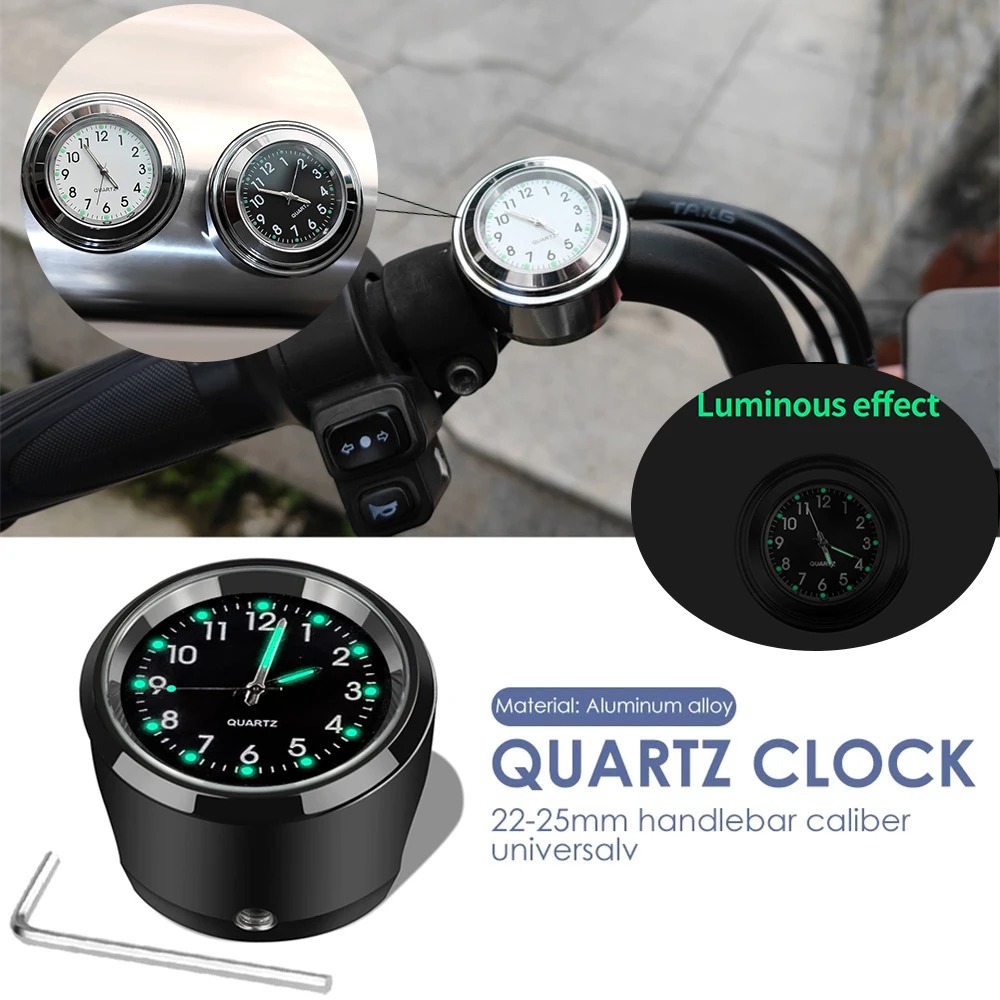 Reloj para manillar de motocicleta de 22-25mm, reloj de cuarzo de aluminio, reloj para manillar resistente al agua, accesorios para bicicleta y Moto