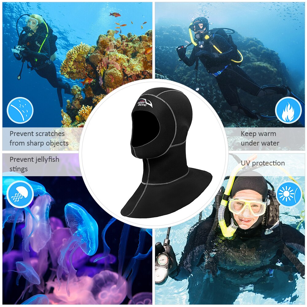 Gorro de natación de neopreno de 3mm para adultos, traje de baño térmico, gorra elástica alta, equipo de navegación para Rafting