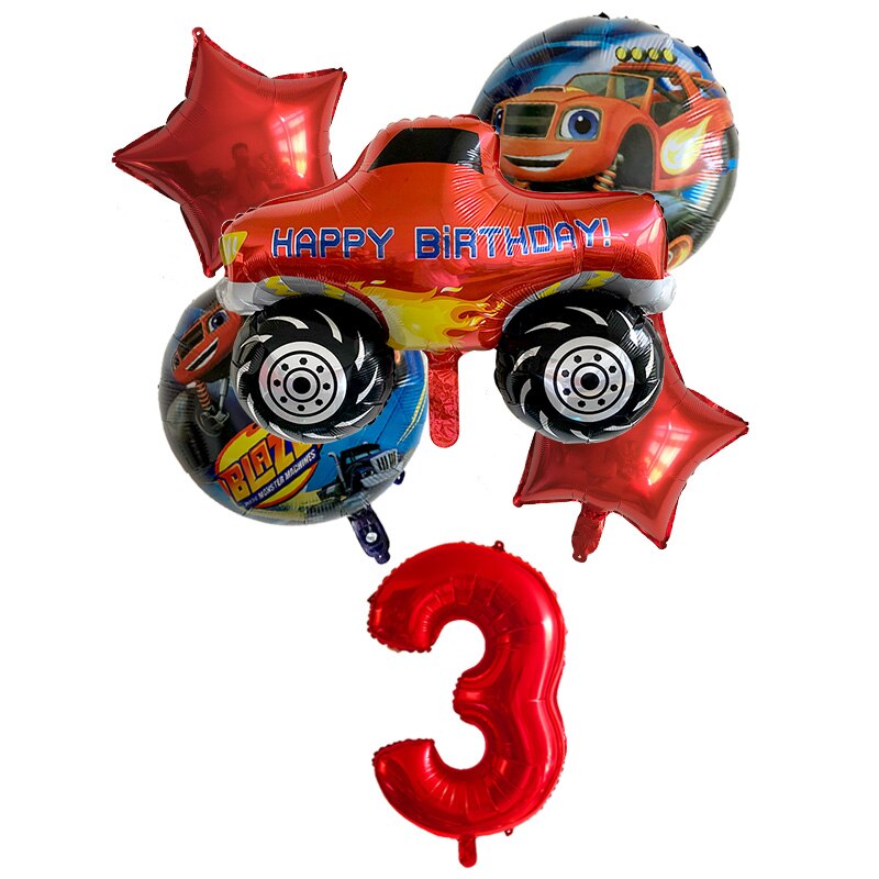 6Pcs Blaze En De Machines Folie Ballon Gelukkige Verjaardag Partij Decoratie Bal Jongen Tank Bus Fire Car ballonnen