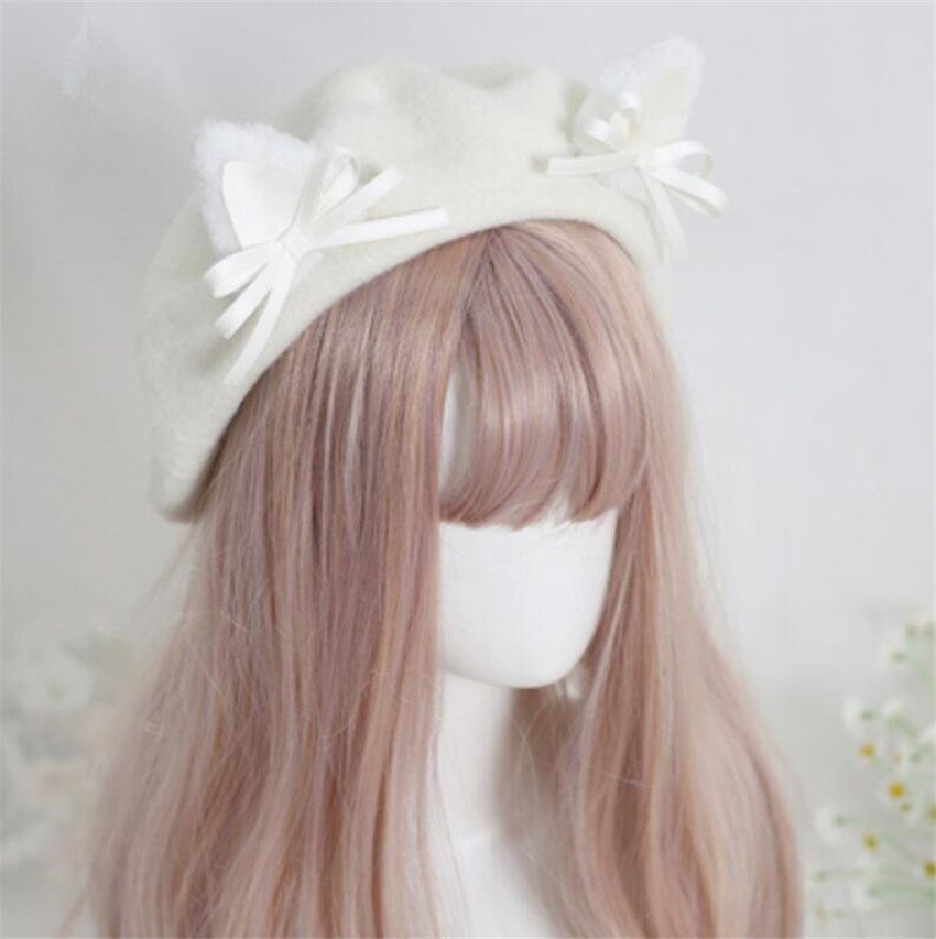Kawaii Vrouwen Hoed Baret Wol Leuke Kat Oren Hoed Winter Warm Cap Lolita Hoofd Slijtage D1046: color 14