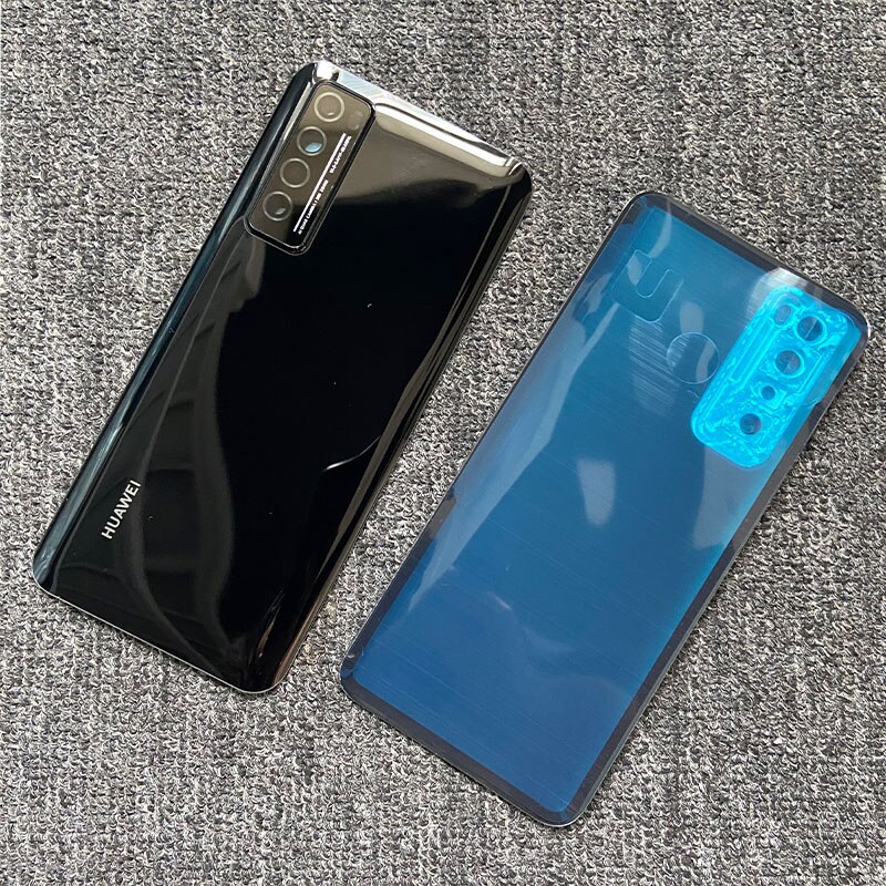 6.53 "coperchio della batteria per Huawei Nova 7 5G custodia posteriore in vetro porta posteriore con obiettivo della fotocamera + adesivo adesivo JEF-AN00 NX9 AN20: with lens black