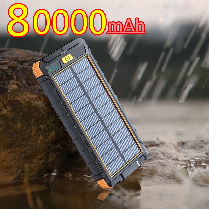 Solar Power Bank Waterdichte 80000Mah Solar Charger Usb-poort Externe Lader Voor Xiaomi 5 5s Smartphone Power Bank Met led Licht