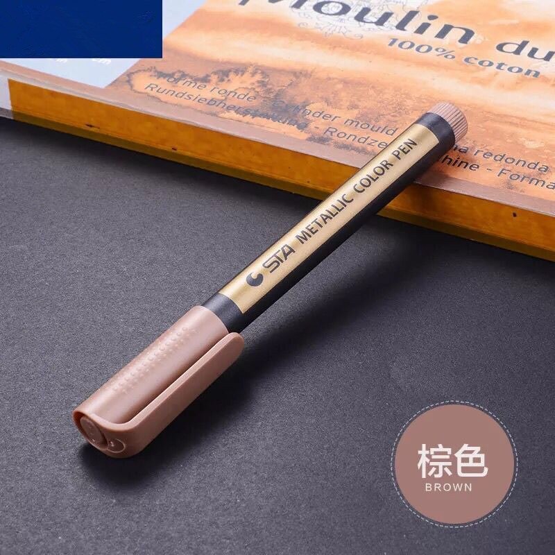 Rotuladores de tinta metálica para la escuela y la Oficina, bolígrafos coloridos y permanentes para pintar, utensilios de escritura escolar de , 1 unidad: Brown