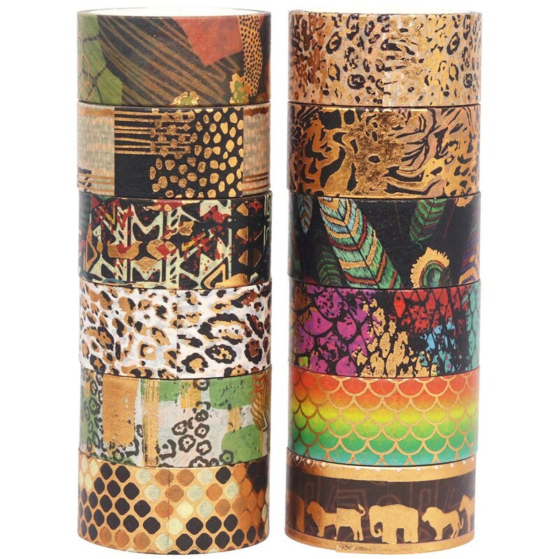 12 rollen Gold Folie Wilde Tiere Drucken Dekorative Maskierung Bänder Für DIY Handwerk, Kugel Zeitschriften, Planer, sammelalbum, Verpackung