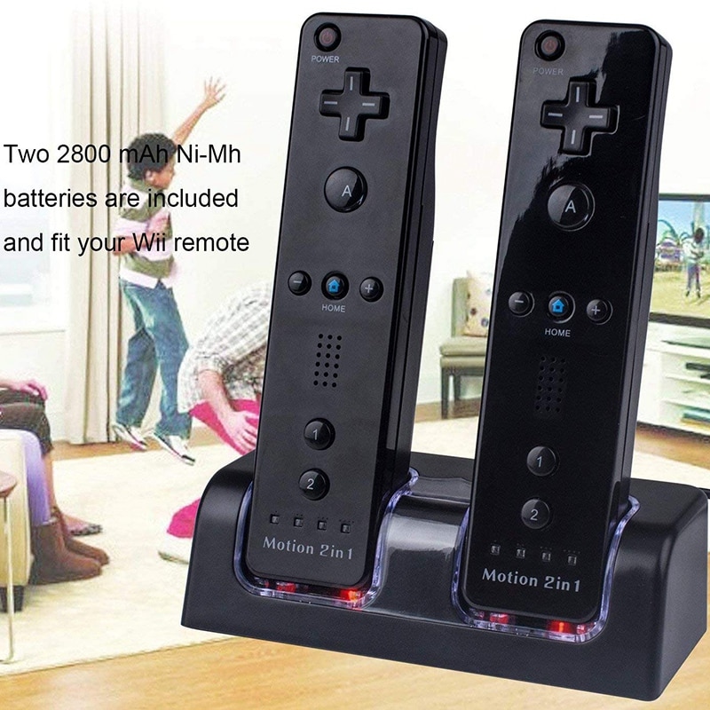 Dual Charging Dock Station with Two Rechargeable 2800MAH Batteries Charger for Wii Remote Controller: Default Title