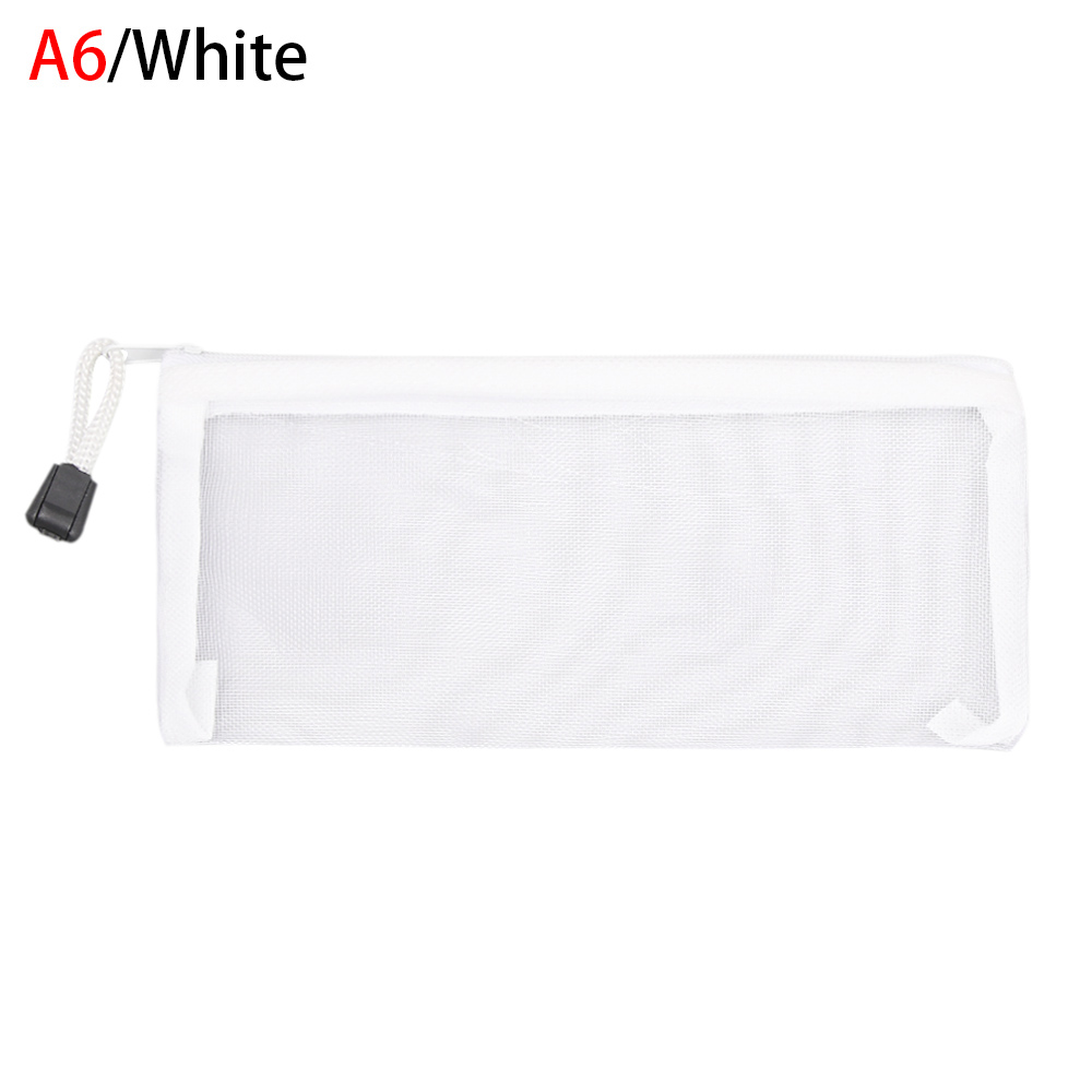 Simple Transparent Zipper Pocket Pencil Case Nylon Mesh Document File Bag Storage Pouch School Office Supplies: A6-white