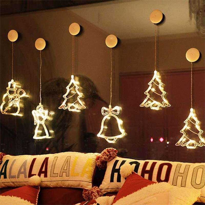 Waterdichte Led Nachtlampje Kerst Bel Verlichting Voor Venster Decoratieve Batterij Power Kerstman Bell Elk Snowflake