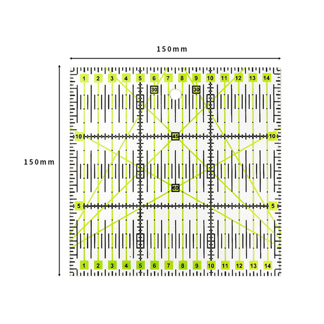 Four Sizes Acrylic Patchwork Ruler Two-color Tailor Size Cutting Quilting DIY Sewing Measuring Tool Drawing Dedicated Supplies: Yellow ruler