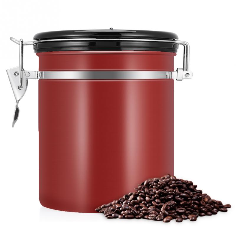 Zerodis Coffee Container Large Airtight Stainless Steel Tea Coffee Storage Cans Chests Kitchen Storage Canister Tea: Burgundy
