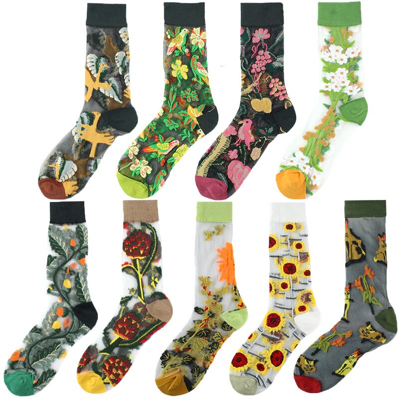 Harajuku Product Kristal Zijde Tij Sokken Grappige Zonnebloemen Wijnstokken Bloemen Gelukkige Vrouwen Sokken Casual Sox