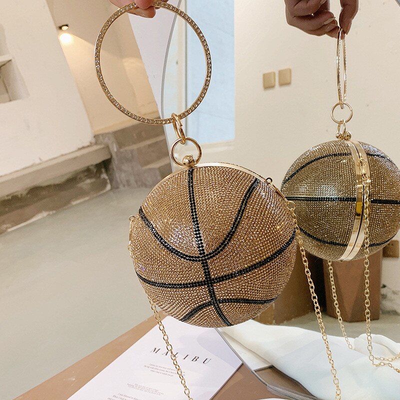 Borse da basket con pochette rotonde con strass di tendenza