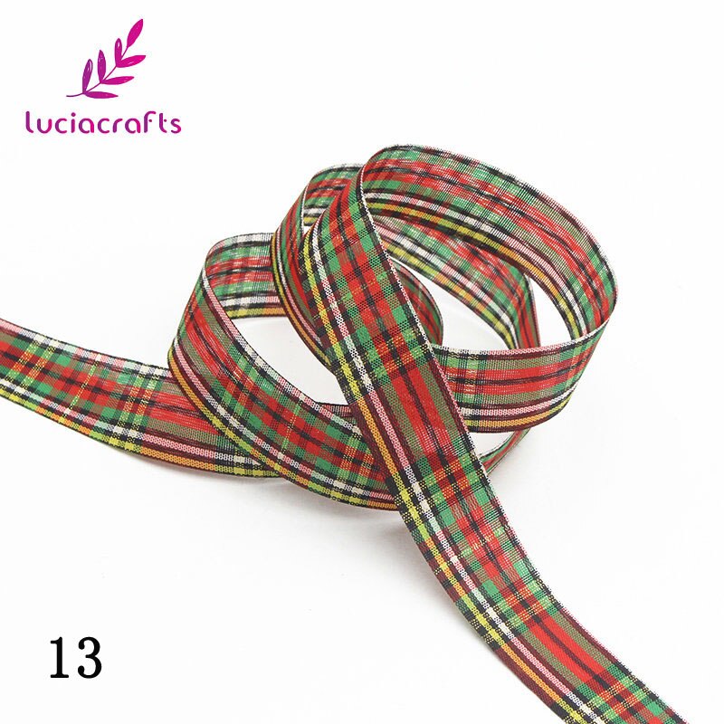 Lucia crafts 5 yard 25mm plaid print grosgrain bånd til hår sløjfer juleindpakning indretning  p0803: 13