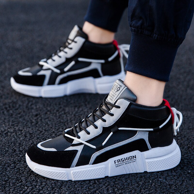 Aizhetu high top sko mænd fritidssko ins sneakers mænd sko efterår mandlige sko: Sort / 7.5