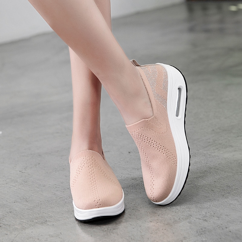 Minika Sneakers Women Air Cushion Rocking Shoes Thick Sole Slimming Shoes Height Increase Fitness Shoes Slip On Jumping Shoes