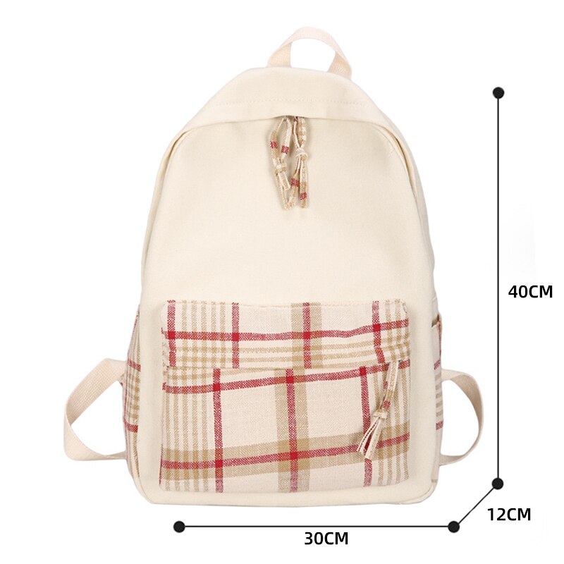 Mode Plaid Schooltassen Voor Tiener Meisjes Jongens Schooltas Rugzak Canvas School Rugzakken Kids Kind Tas Reizen Rugzakken: Beige
