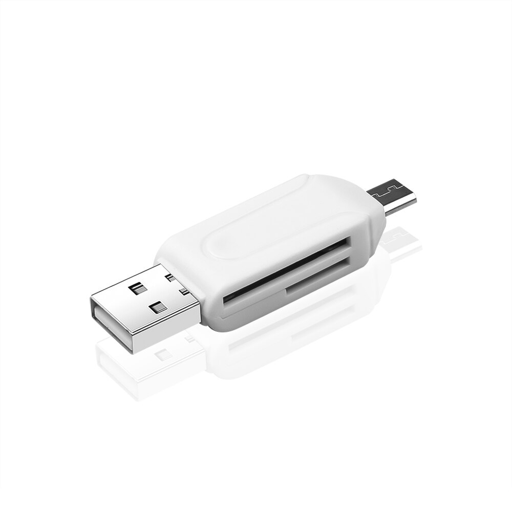 Mini usb adapter 2 i 1 usb otg kortlæser mikro usb otg tf/sd kortlæser til telefonudvidelse headers mikro usb otg adapter: Hvid
