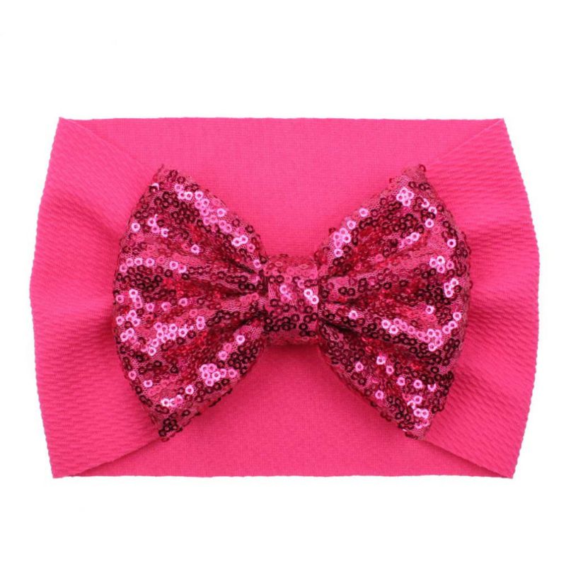 1Pc Baby Girl Elastic Hair Band Baby Sequins Bow Tie Wide Head Band Children's Cute Hair Accessories For Festival And Party