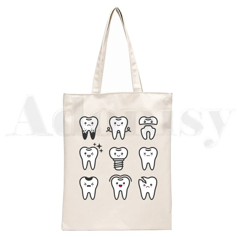 Tooth and Dentist Graphic Aesthetic Funny Handbags Shoulder Bags Casual Shopping Girls Handbag Women Canvas Bag: black