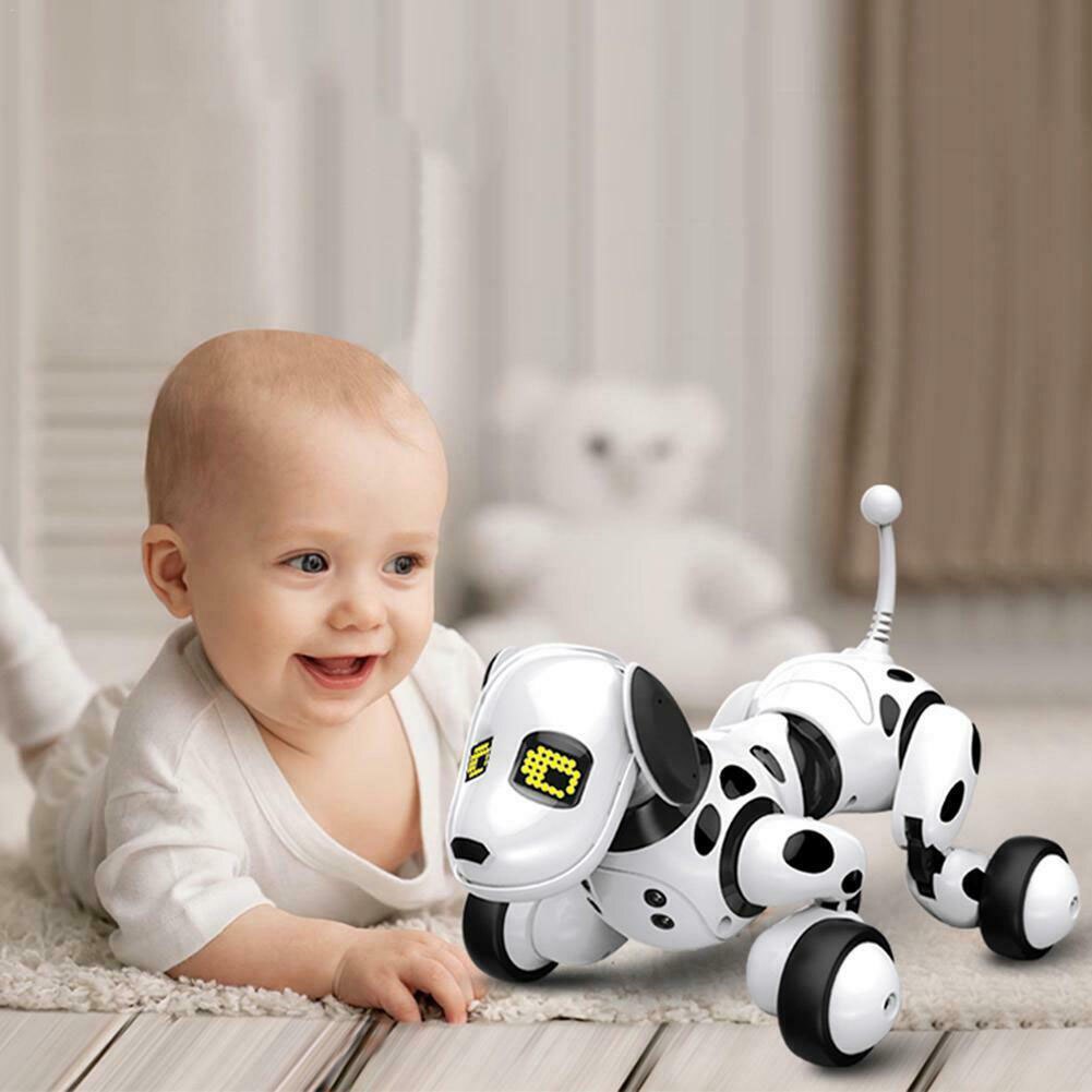 Interactif intelligent chien jouet télécommande Robot chien télécommande sans fil éducation Led électronique jouet pour animaux de compagnie d'anniversaire: WHITE