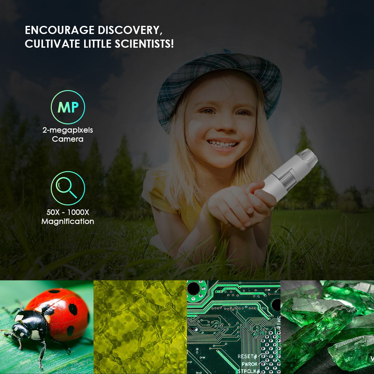 Microscope numérique WiFi sans fil USB 1080P, Microscope Portable avec support de bras et câble USB 50x1000x réglable