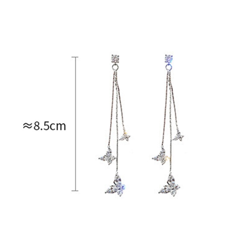 Three Butterfly Crystal Earring Bijoux Long Tassel Dangle Earrings for Women Statement Earrings Jewelry