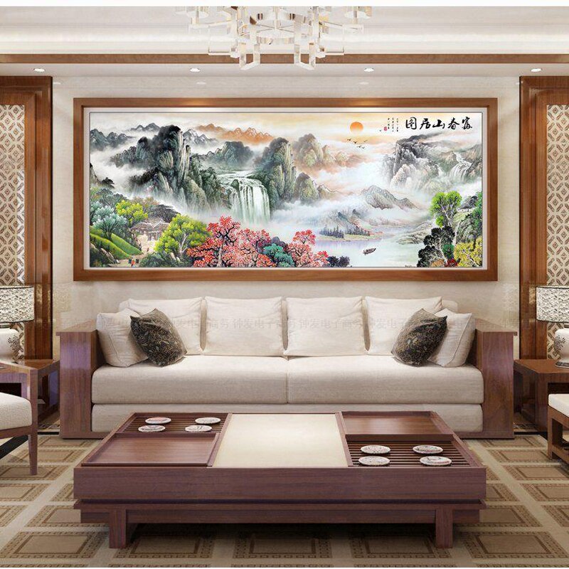 QIANZEHUI,Needlework,100% precision printing DIY Landscape, mountains and rivers full embroidery cross stitch,Wall Home Decro
