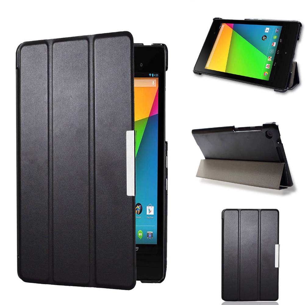 Foldet pu-læderetui til google nexus 7 fhd 2nd (2nd. generation (flip-tablet-cover med stativ, automatisk slumre-/vågnefunktion)