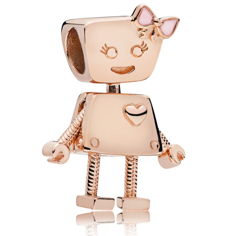 Glitrende overdimensjonert briljant bue bella bot robot pave eple løvinne sjarm 925 sterling sølv perler passer armbånd gjør-det-selv-smykker: 8