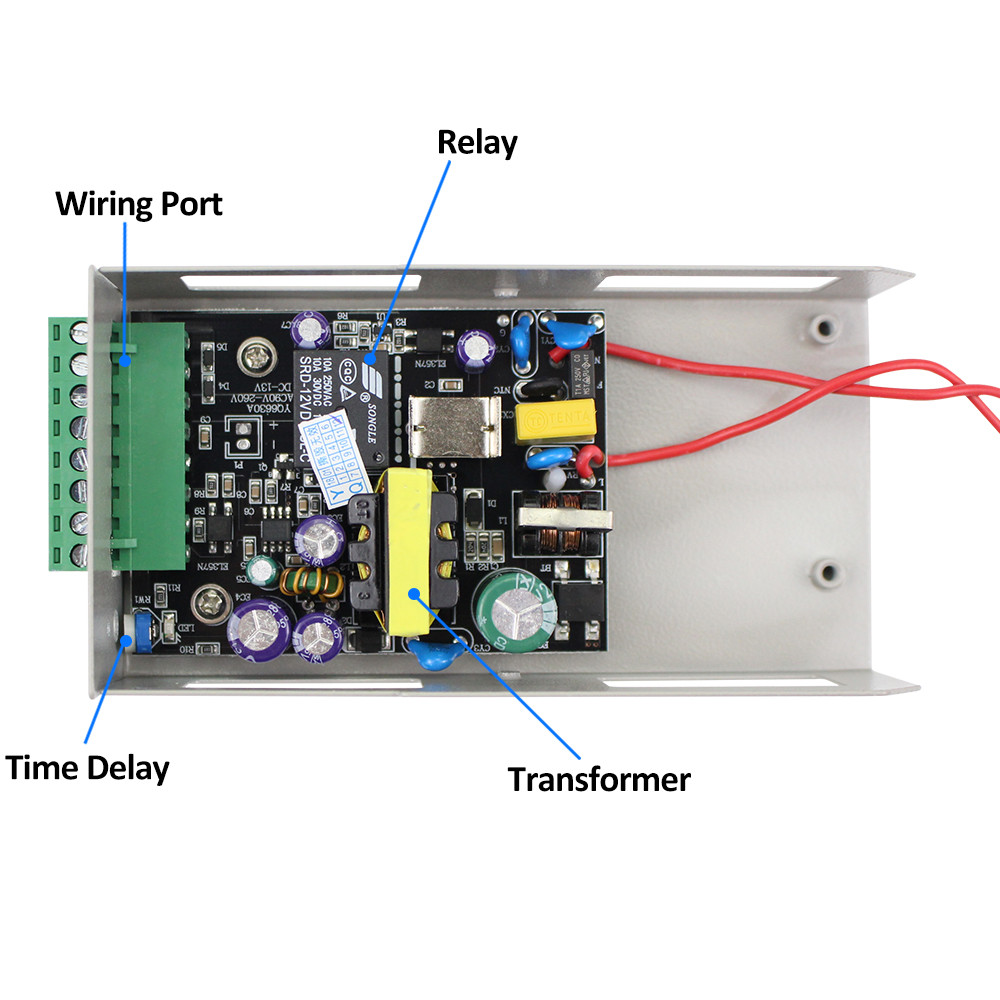 Metal 12VDC/5A Access Control Power Supply Swtich 110-260VAC input with Time Delay for Electronic Locks Video Intercom System