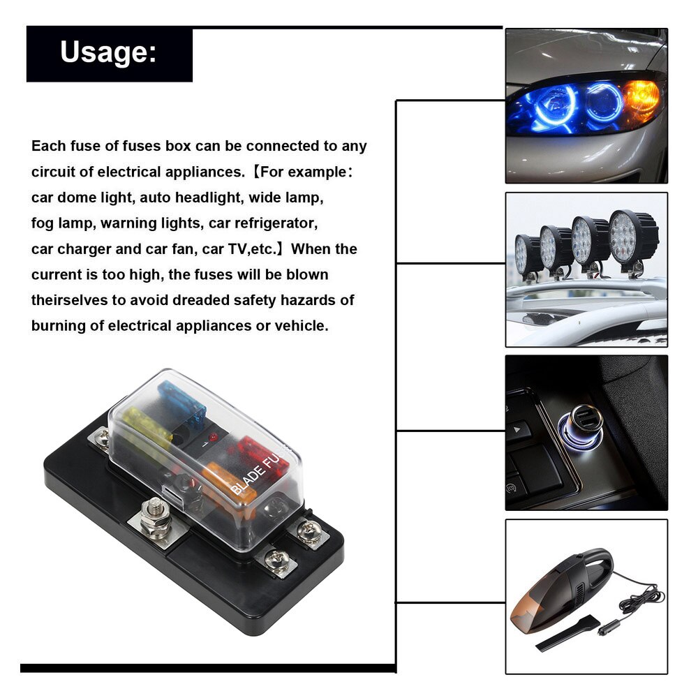 Blade Fuse Box DC 12V 24V 4 Way with LED Indicator Block for Car Boat Marine Caravan Circuit Standard ATO Send Fuses