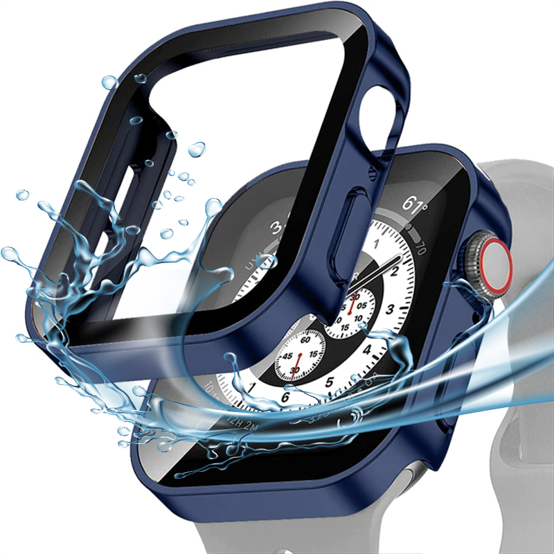 Gehard glazen behuizing voor Apple Watch 45 mm 41 mm 44 mm 40 mm Screenprotector Cover Waterdichte harde bumper iWatch-serie 4 5 SE 6 7 8: Lazurite / 1.9 Inches & Onder