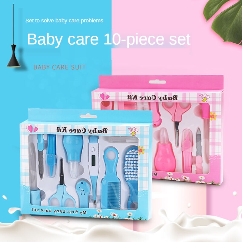 Tijeras para uñas para bebé recién nacido, juego de diez cepillos para el cuidado del bebé, combinación de cepillo de succión Nasal, dispositivo de reparación de uñas para bebé, cortaúñas, cuidado del bebé