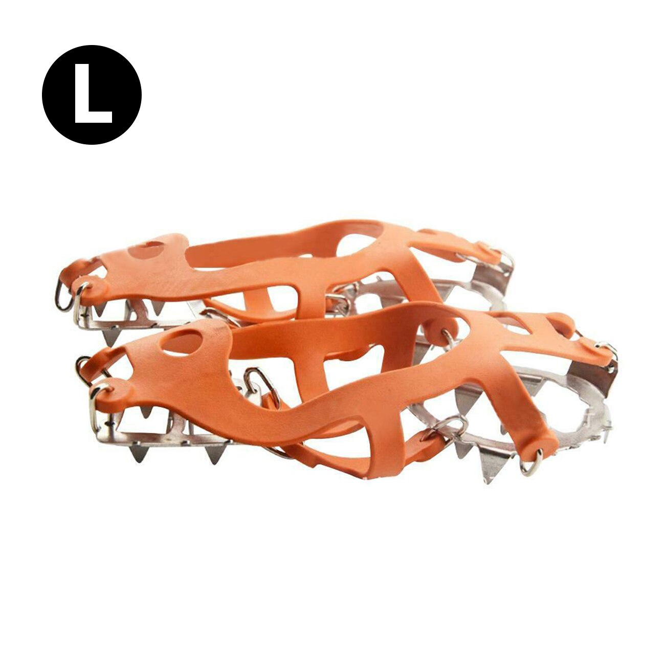 1Pair 18 Teeth Ice Snow Crampons Anti-Slip Climbing Ice Gripper Shoe Covers Spike Cleats Snow Skid Shoe Cover raki Crampon: C Orange L(41-46)