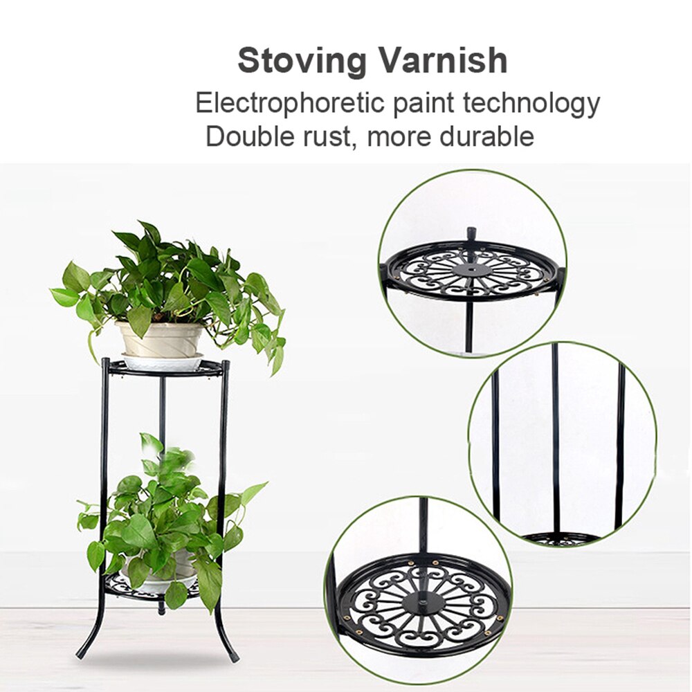 Støtte til blomster 2 holder metal urtepotte stativ sort blomst display hylde have terrasse hjem indendørs udendørs plante stativ