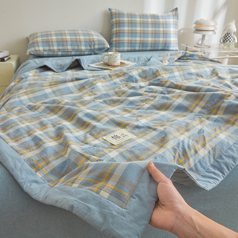 Sommer-Steppdecke aus reiner Baumwolle mit langem Klammer-Kern, klimatisierte Steppdecke, waschbar, kariert, weicher Bettdecke für Doppelbett, Zwilling-Königin-Größe-Bett