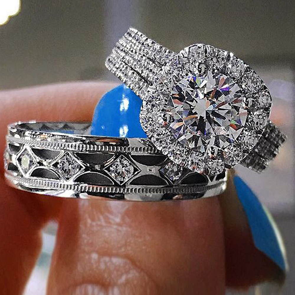 Huitan Trendy Luxe Paar Ringen Voor Mannen/Vrouwen Voorstel Engagement Wedding Bands Ringen 2022 Mode-sieraden