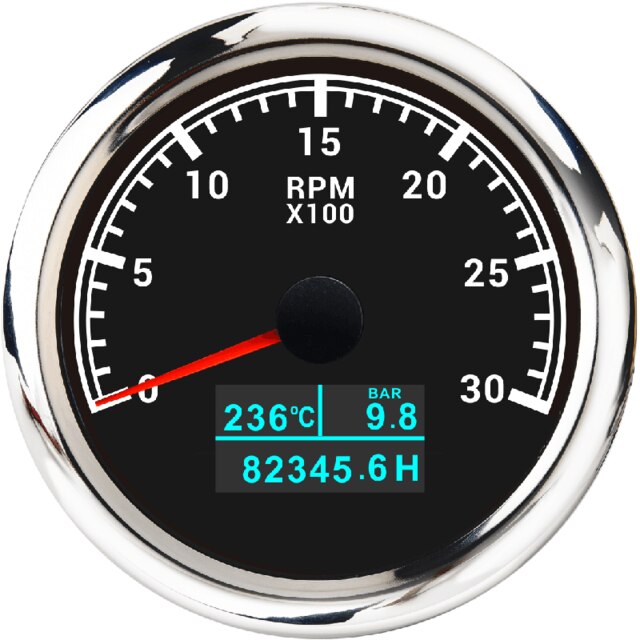 3 in 1 Tachometer Gauge 8000/ 6000/ 4000 RPM 85mm Waterproof Tacho Meter LED Water Temp Oil Pressure Hour Meter For Boat Car: 3000-BS