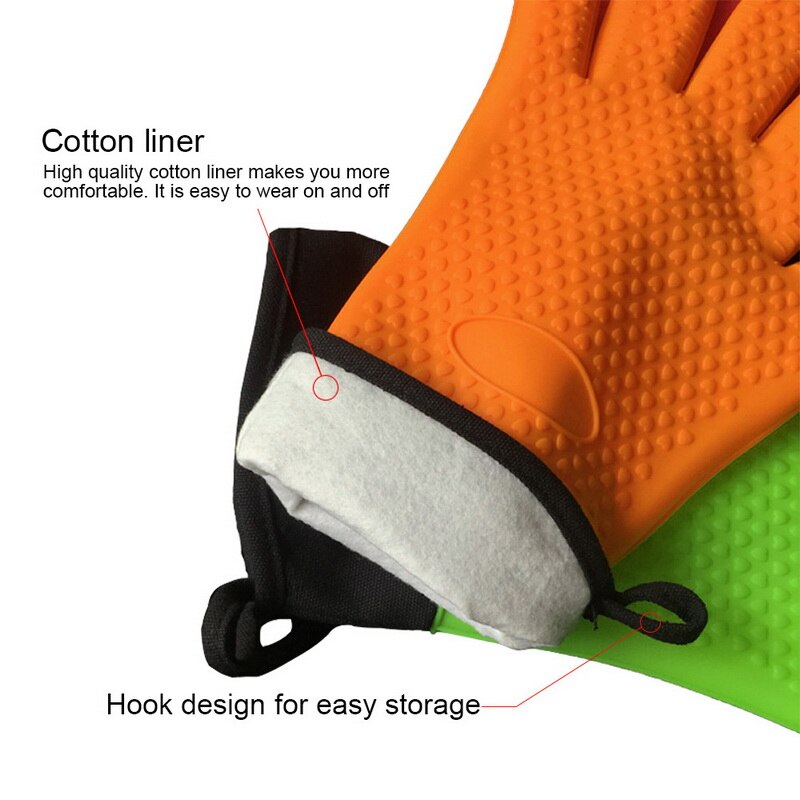 2 uds guante de silicona resistente al calor grueso BBQ Grill guantes cocina impermeable horno manoplas de cocina Grill hornear guantes
