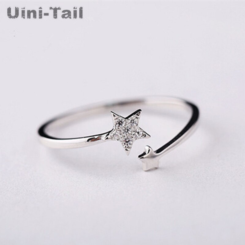Nowy 925 szterling srebro dwie gwiazdki otwarcie regulowany pierścień hurtowych kobiet koreańnarty tendencja w modzie proste uczeń ulubione