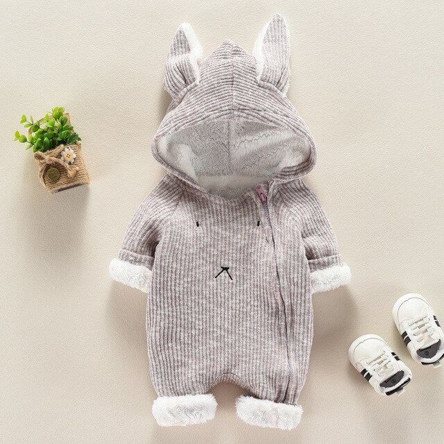 Pasgeboren Baby 3D Oor Baby Kleding Baby Boy Meisje Cartoon Hooded Romper Jumpsuit Kleding: grey / 18m