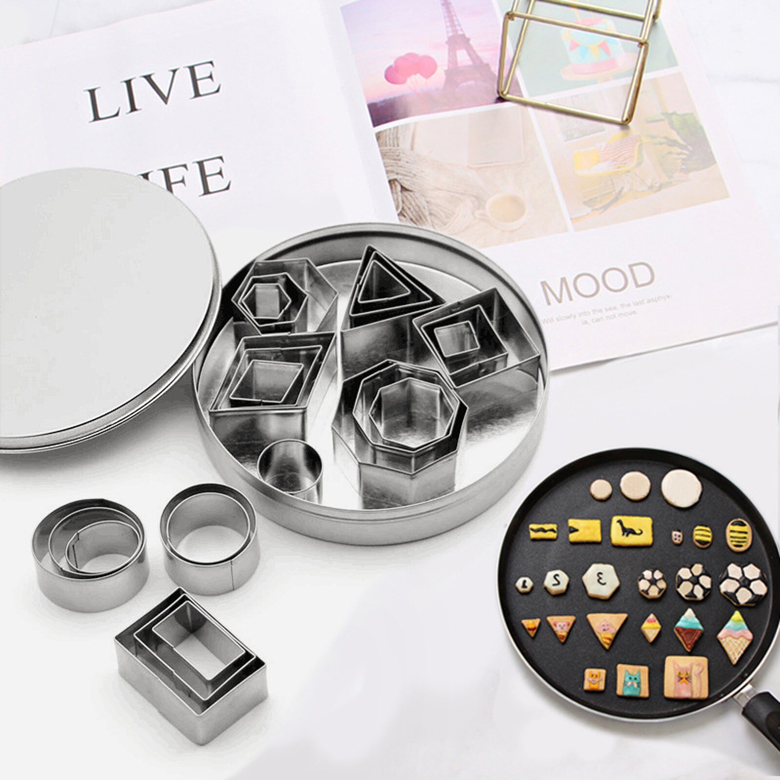 4 #24 Pcs Diy Cake Keuken Fondant Roestvrijstalen Huishoudelijke Cookie Cutter Set Biscuit Mold Dessert Bakken Tool Geometrische vorm: Default Title