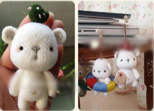 Small polar bear wool felting needlepoint kit couples pendant felt needlecraft DIY craft handmade needlework with tools plus