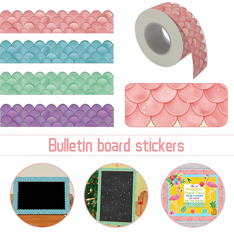 20M Gradient Bulletin Board Border Sticker Wavy Edge Scallops Straight Border Rim Classroom Home School Decor Party Supplies