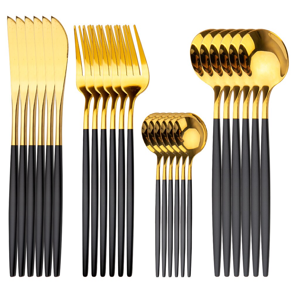 Merry Christmas Cutlery Set 24 Piece Christmas Dinnerware Knife Fork Spoon Set Tableware Christmas Decorations For Home: 24pcs Black Gold