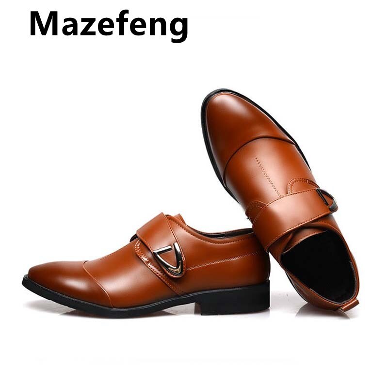 Męskie buty wizytowe klasyczne skórzane klamry formalne ślubne robić biura brązowe czarne buty z paskiem mnisim