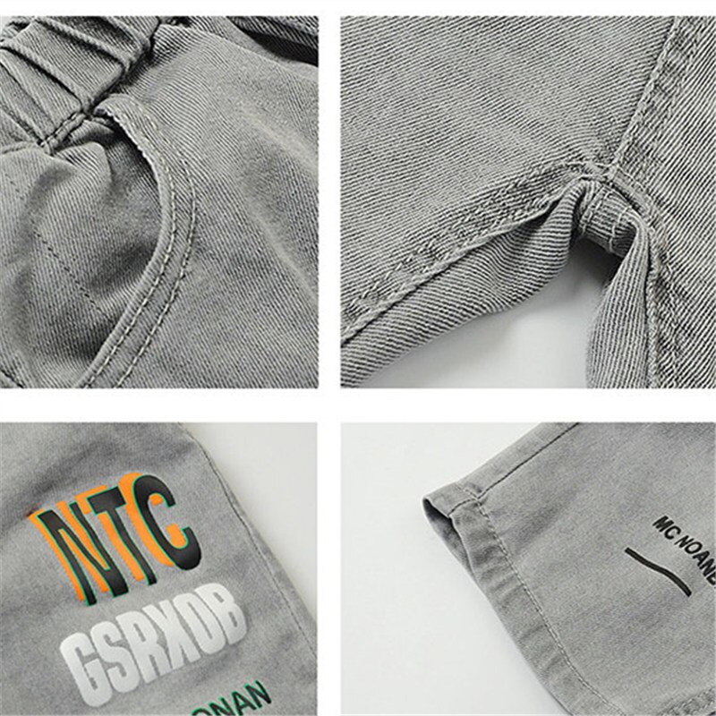 Baby Jungen Denim Shorts Sommer Kinder Kurze Harem Hosen Brief Druck Kind Denim Weiche Baumwolle Jean Shorts für Jungen alter 2-9Y