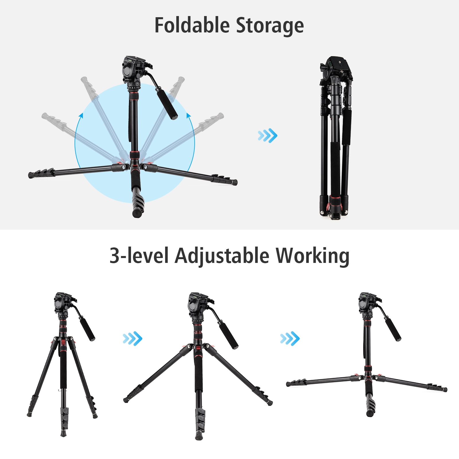 Andoer Aluminum Camera Tripod Stand Monopod 200cm 4-Section Adjustable 8KG Payload with 3-way Pan Tilt Head for DSLR SLR Camera